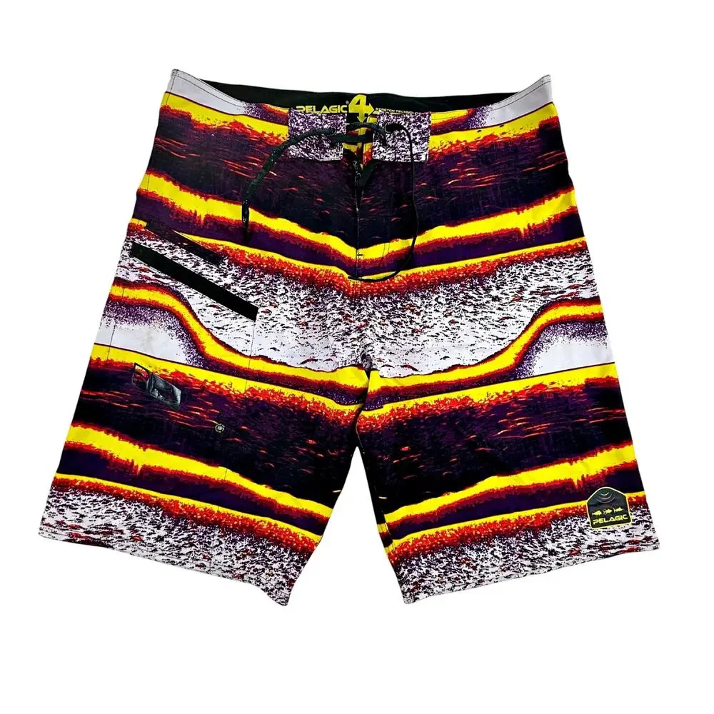 Pelagic Men 4 Stretch Tech Board Hybrid Swim Shorts Trunks Sz 36 Fishing Surfing